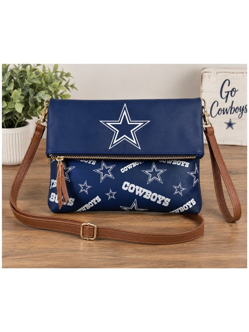 FOCO Dallas Cowboys NFL Foldover Crossbody/Wristlet Bag Navy Blue